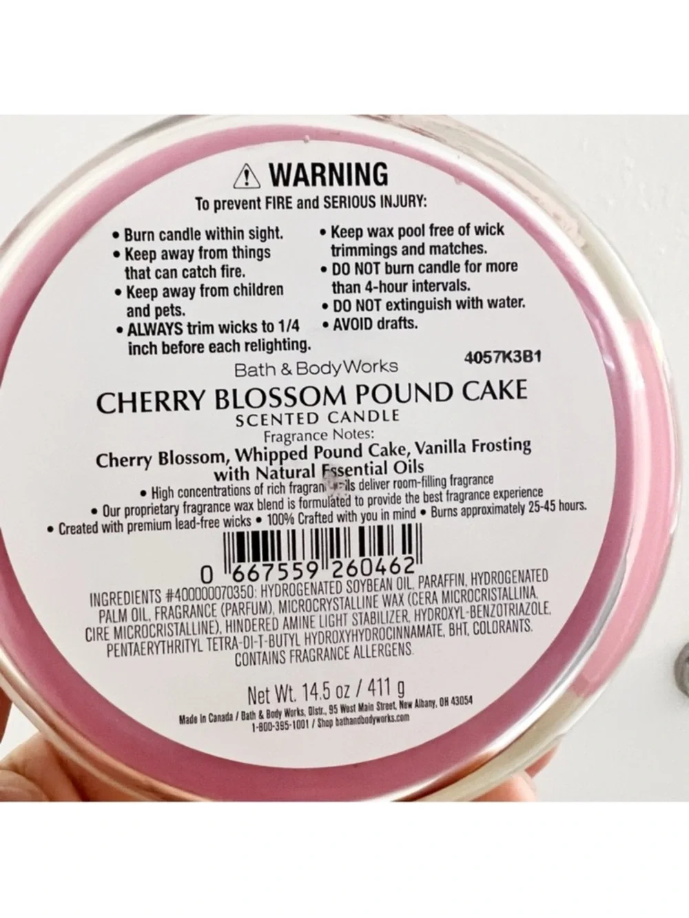 Bath & Body Works Cherry Blossom Pound Cake 3 Wick Scented Candle - Pink